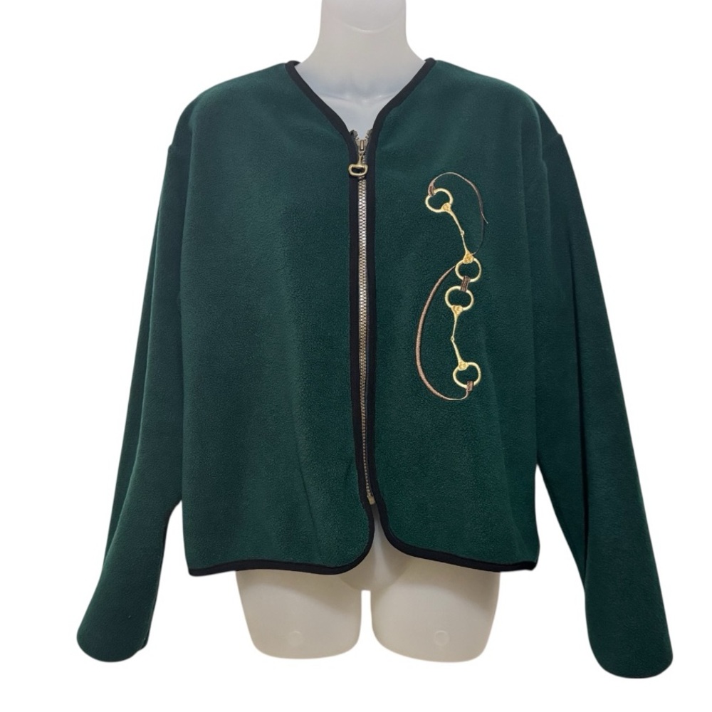 Caribou Fleece Zip Jacket Embroidered Equestrian Gear Detail